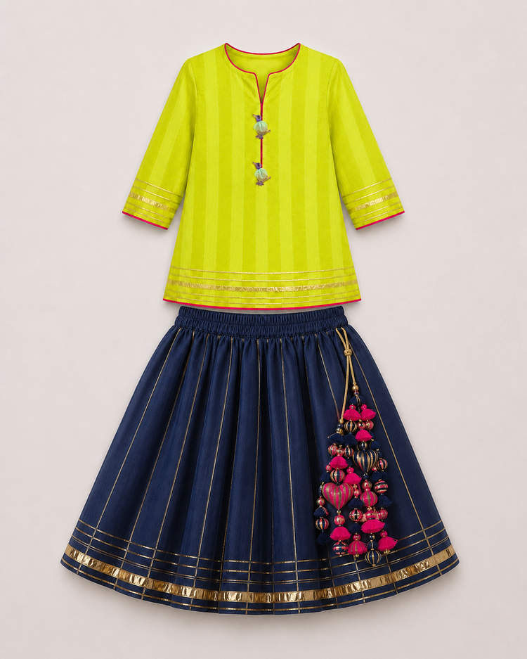 Indian Lime Green Navy Lehenga Set - Anaario - Image 3