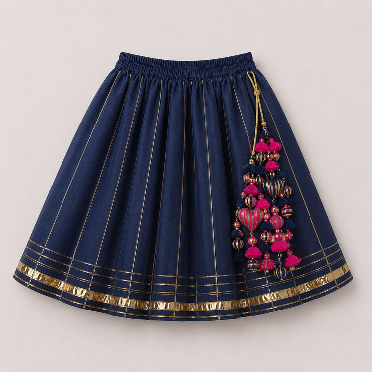 Indian Lime Green Navy Lehenga Set - Anaario - Image 5