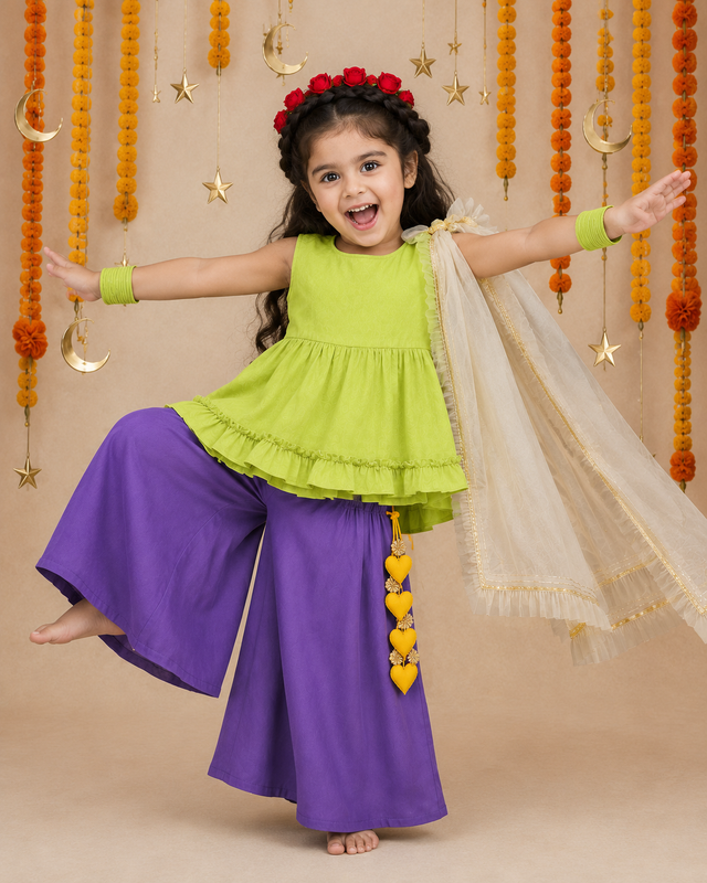Indian Lime Purple Palazzo Set - Anaario - Image 1