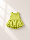Anaario Lime Purple Peplum Co-ord Set, lime green ruffle peplum top flat lay