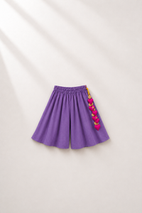 Anaario Lime Purple Peplum Co-ord Set, purple palazzo pants flat lay with heart-charm tassel