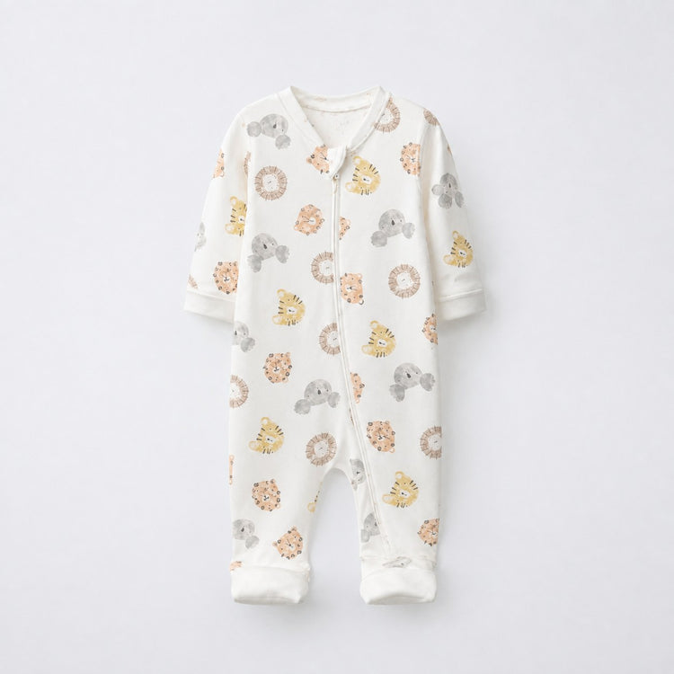 Lion & Koala bamboo cotton baby sleepsuit — bamboo cotton onesie romper flatlay