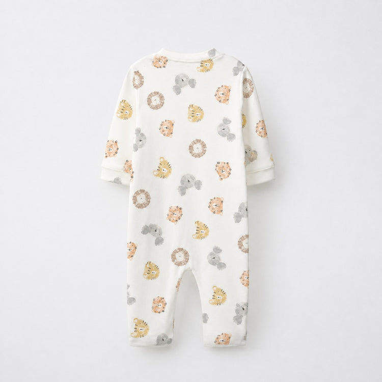 Lion & Koala bamboo cotton baby sleepsuit — zip romper onesie detail