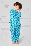 Aqua Blue Geometric Girls' Cotton Co-ord Set features
