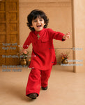 Red Flamingo-Motif Boys' Kurta Set features