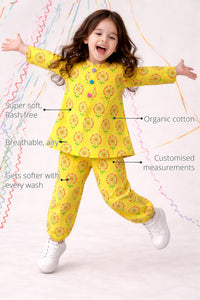 Yellow Floral Girls' Cotton Co-ord Set features