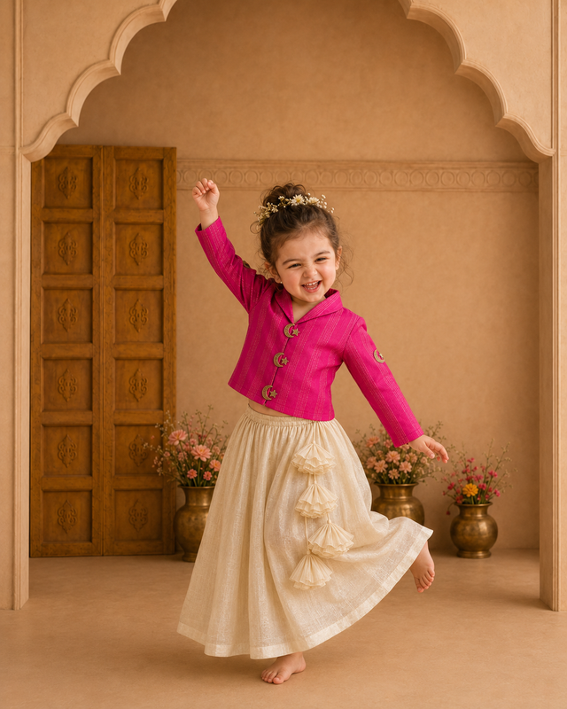 Indian Magenta Moon-Star Jacket-Lehenga Set - Anaario - Image 1