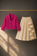 Girl wearing Anaario Magenta Moon-Star Jacket-Lehenga Set