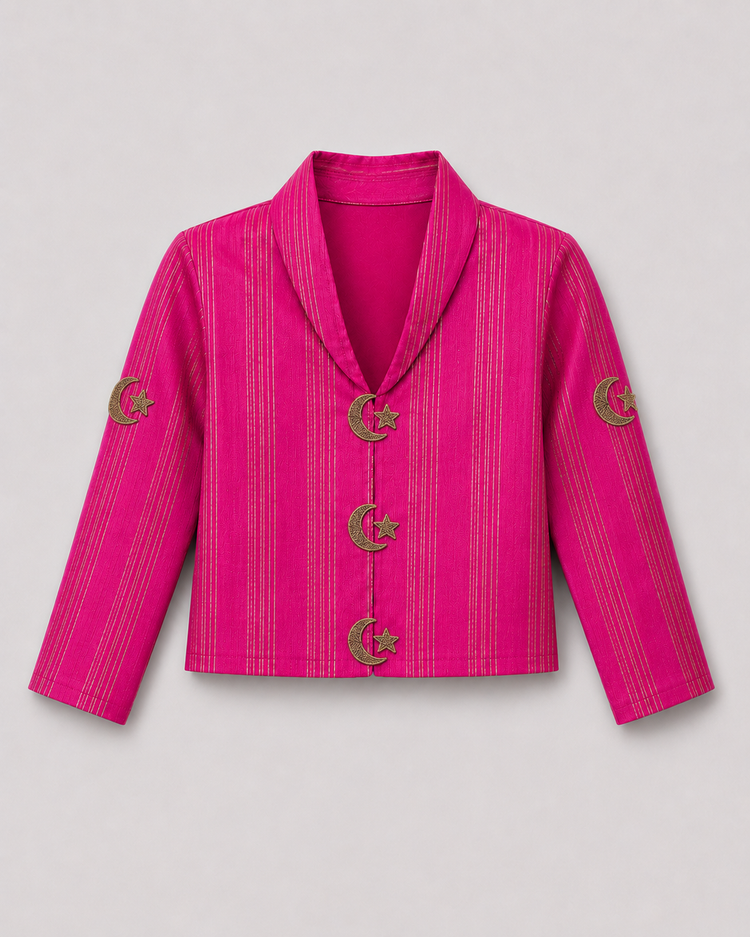 Indian Magenta Moon-Star Jacket-Lehenga Set - Anaario - Image 3