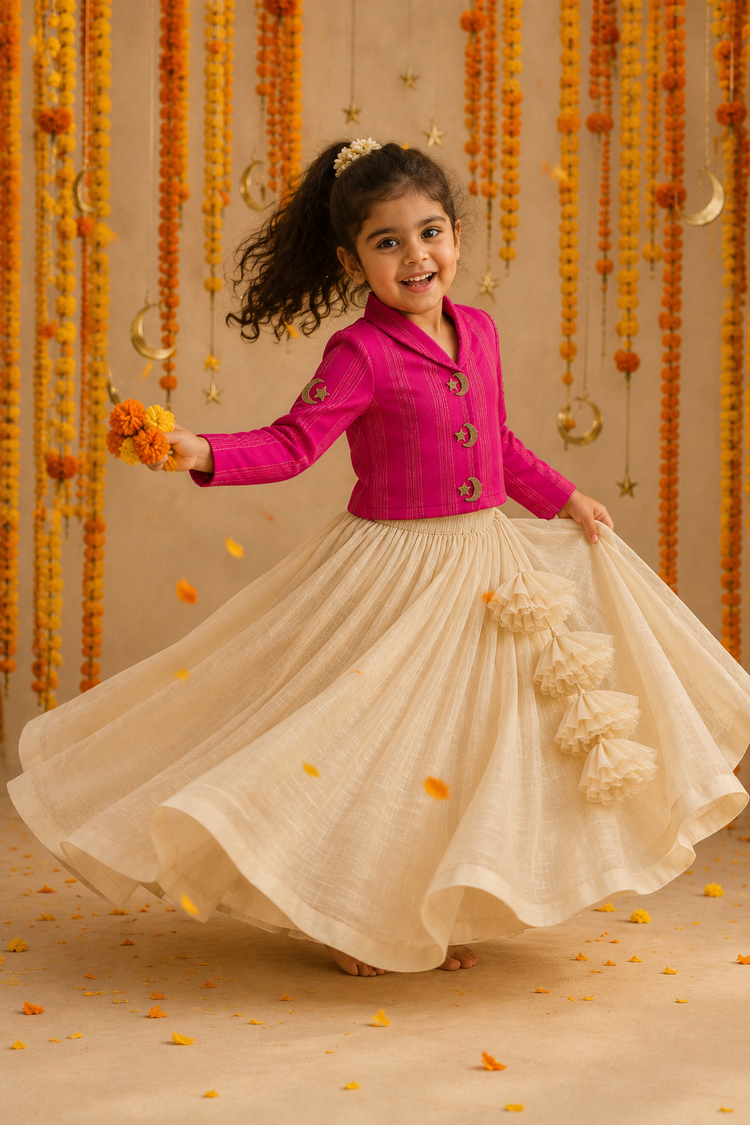 Indian Magenta Moon-Star Jacket-Lehenga Set - Anaario - Image 7