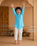 Turquoise Palm-Motif Asymmetrical Boys' Kurta features