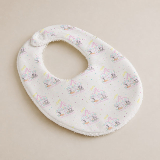 Merry-Go-Round bamboo baby bib — absorbent sherpa backing