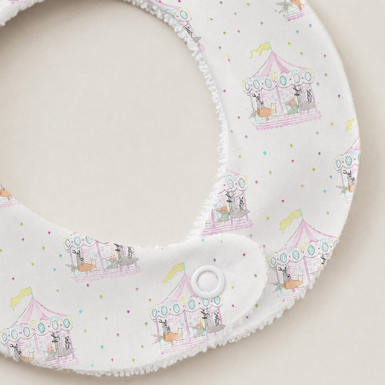 Merry-Go-Round bamboo baby bib — print detail