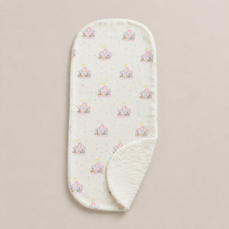 Merry-Go-Round bamboo baby burp cloth — merry-go-round print, soft bamboo cotton