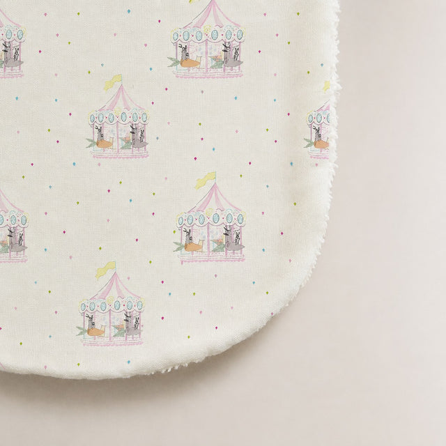 Merry-Go-Round bamboo baby burp cloth — absorbent sherpa backing