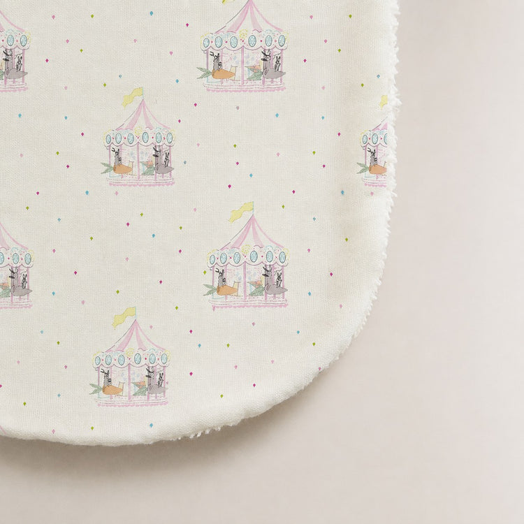 Merry-Go-Round bamboo baby burp cloth — absorbent sherpa backing