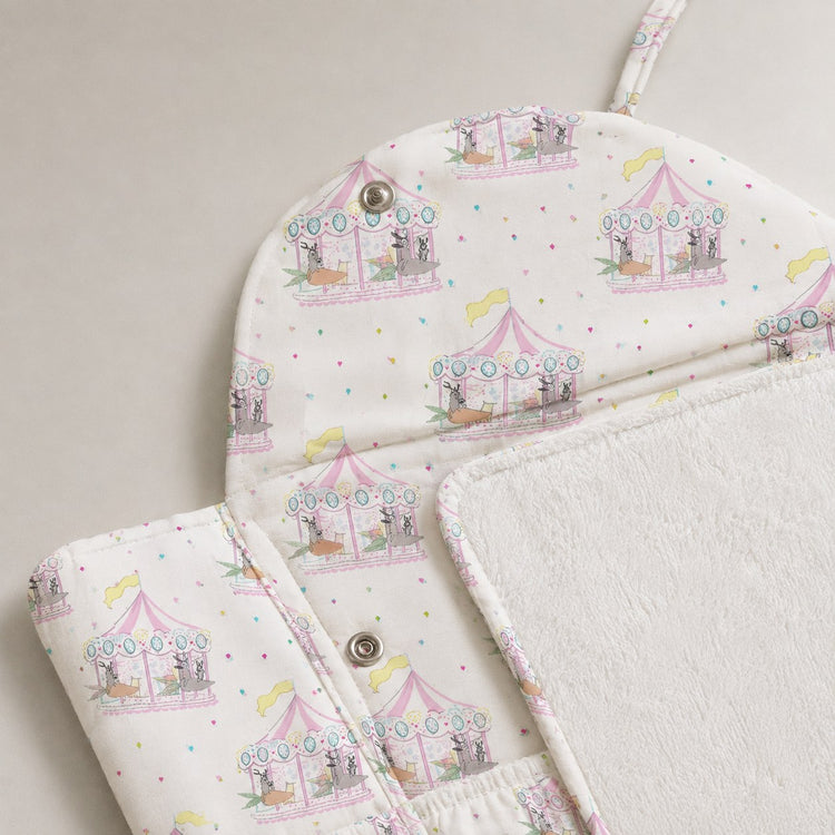 Merry-Go-Round bamboo baby changing mat — absorbent sherpa backing