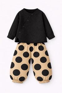 Boy wearing Anaario Midnight Dot Wrap Co-ord Set