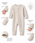 Mini Elephant bamboo baby sleepsuit — fold-over sleeves and feet convert to built-in mittens and booties