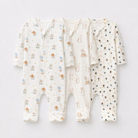 Mini Elephant bamboo baby sleepsuit combo — coordinating full-sleeve two-way zip romper onesies