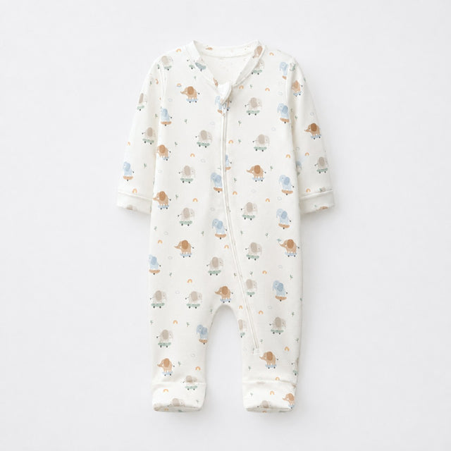 Mini Elephant bamboo cotton baby sleepsuit — two-way zip romper onesie