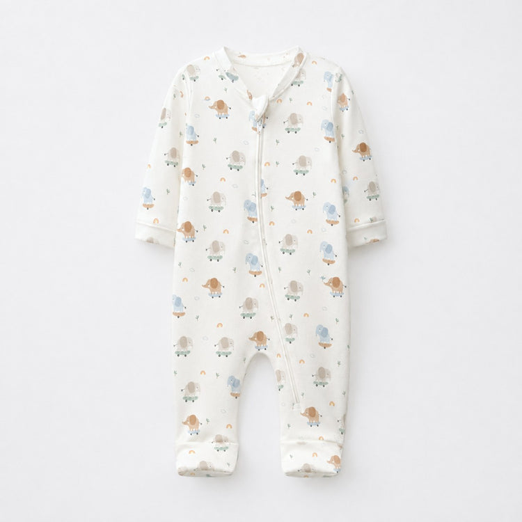 Mini Elephant bamboo cotton baby sleepsuit — two-way zip romper onesie
