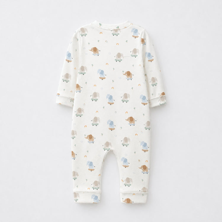 Mini Elephant bamboo cotton baby sleepsuit — footed zip-front sleepsuit, onesie romper
