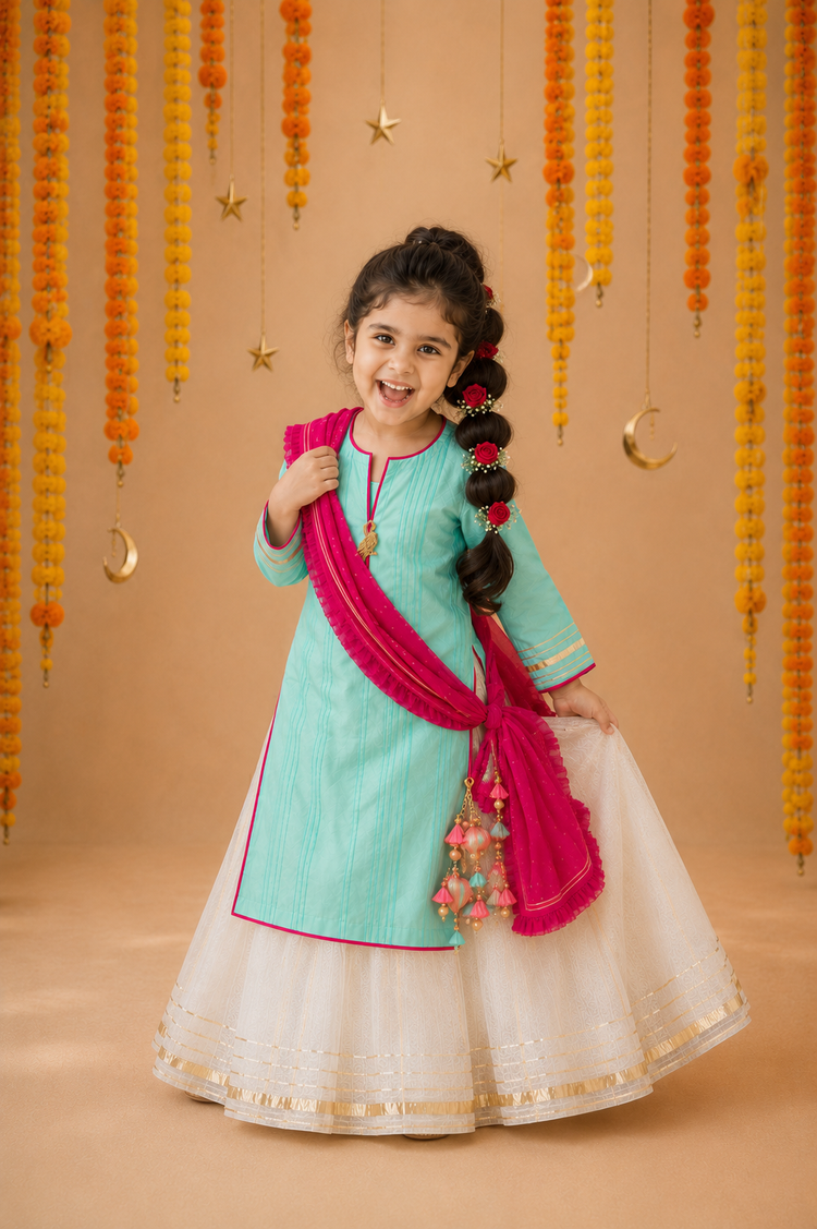 Indian Mint Bird Lehenga Set - Anaario - Image 11