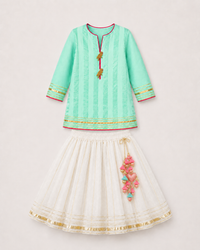 Indian Mint Bird Lehenga Set - Anaario - Image 3