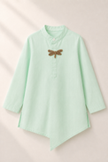 Mint dragonfly-motif asymmetrical kurta by Anaario - detail