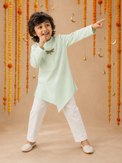 Mint dragonfly-motif asymmetrical kurta by Anaario - motif detail