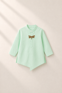 Baby wearing Anaario Mint Dragonfly-Motif Baby Kurta Set, mint green kurta with dragonfly-embroidered jacket, newborn to 24 months
