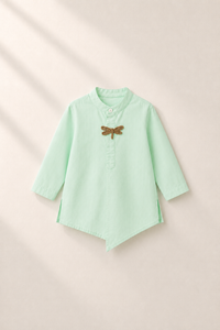 Baby wearing Anaario Mint Dragonfly-Motif Baby Kurta Set, mint green kurta with dragonfly-embroidered jacket, newborn to 24 months