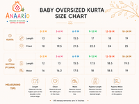 Anaario baby boy kurta size chart in inches showing kurta length, chest and waist by age