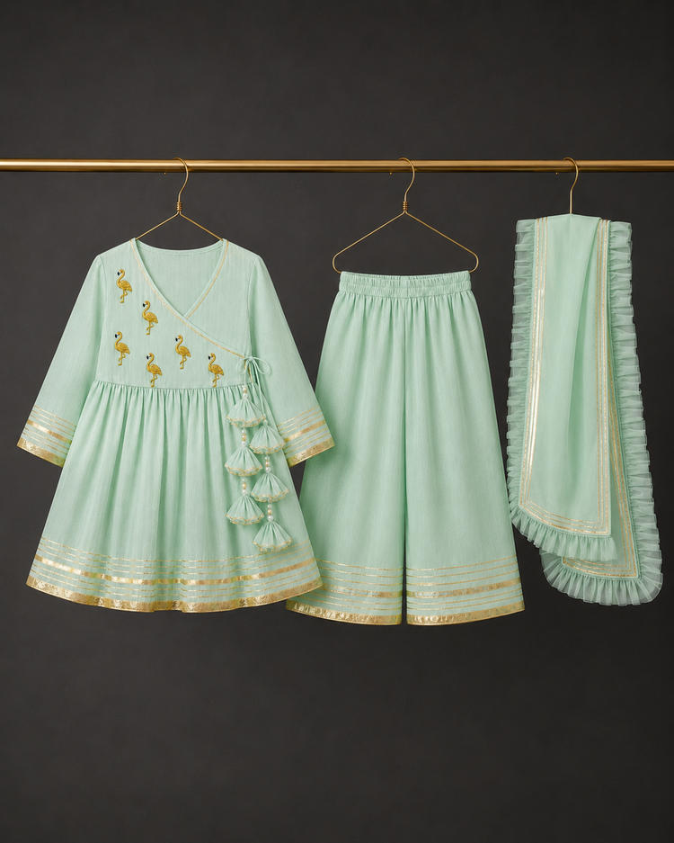 Mint Green Flamingo Angrakha Set - Anaario - Image 2