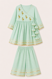 Indian Mint Green Flamingo Angrakha Set - Anaario - Image 3