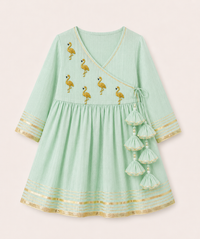 Indian Mint Green Flamingo Angrakha Set - Anaario - Image 4