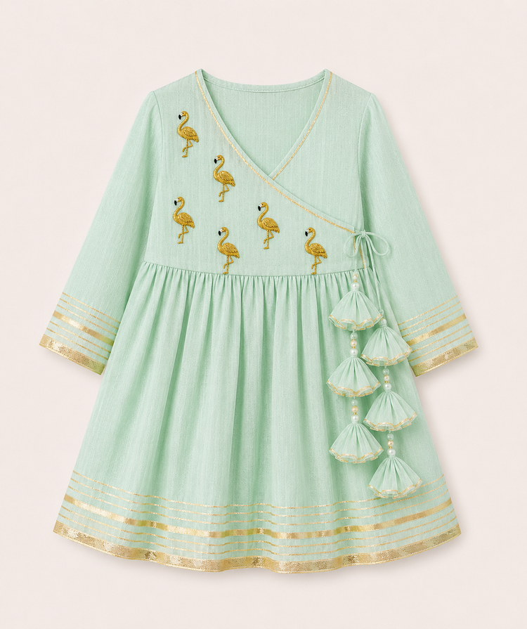 Indian Mint Green Flamingo Angrakha Set - Anaario - Image 4