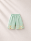 Anaario Mint Green Flamingo Angrakha Set, mint green palazzo pants flat lay with gold trim