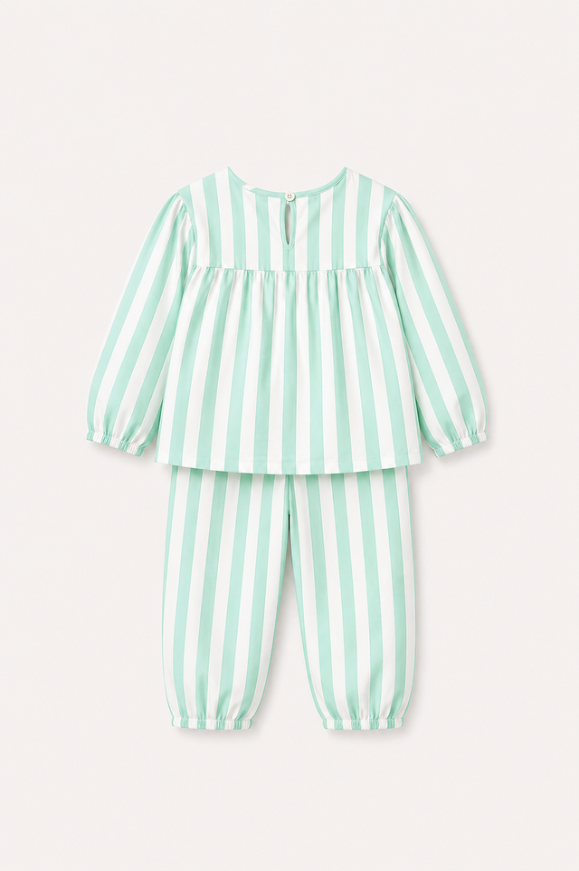 Girl wearing Anaario Mint Green Stripes Night Suit