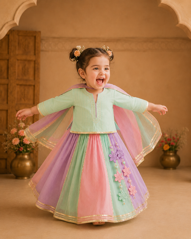 Indian Mint Lilac Pink Lehenga Set - Anaario - Image 1