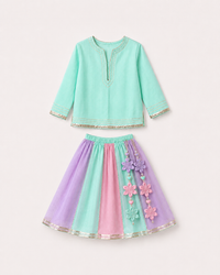 Indian Mint Lilac Pink Lehenga Set - Anaario - Image 3