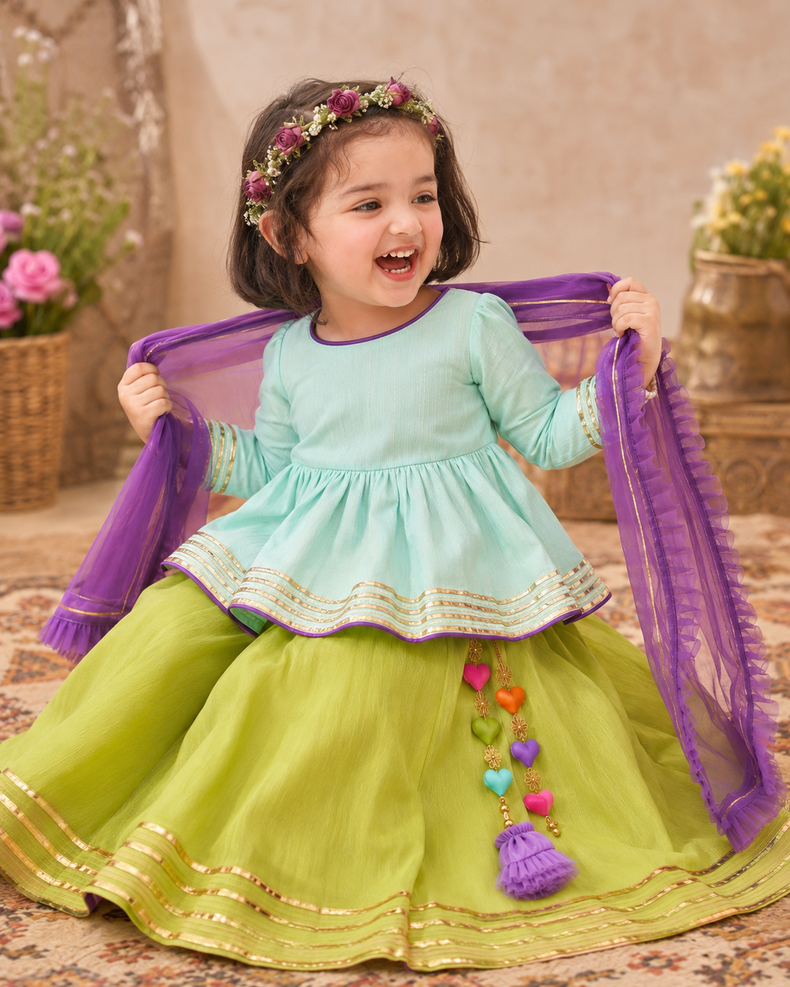 Indian Mint Peplum Lehenga Set - Anaario - Image 1