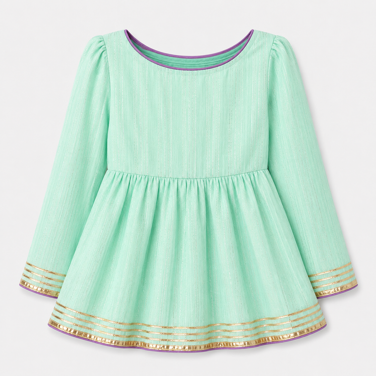 Indian Mint Peplum Lehenga Set - Anaario - Image 3