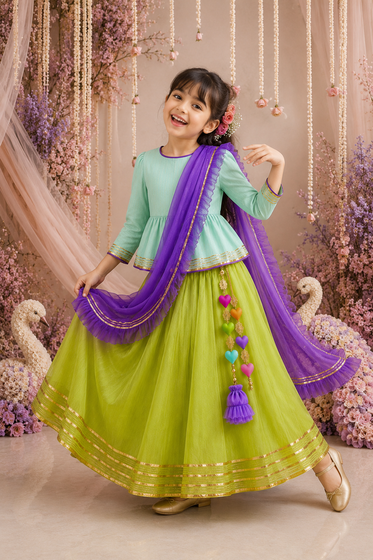 Indian Mint Peplum Lehenga Set - Anaario - Image 8