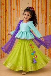 Indian Mint Peplum Lehenga Set - Anaario - Image 9
