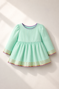 Anaario Mint Peplum Lehenga Set, mint peplum top flat lay with purple trim