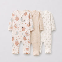 Moon & Teddy bamboo baby sleepsuit combo — coordinating full-sleeve two-way zip romper onesies