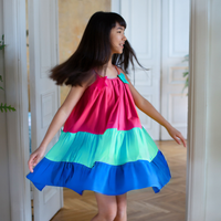 Girl wearing Anaario Serene Moon River Dress, Aqua Magic Print