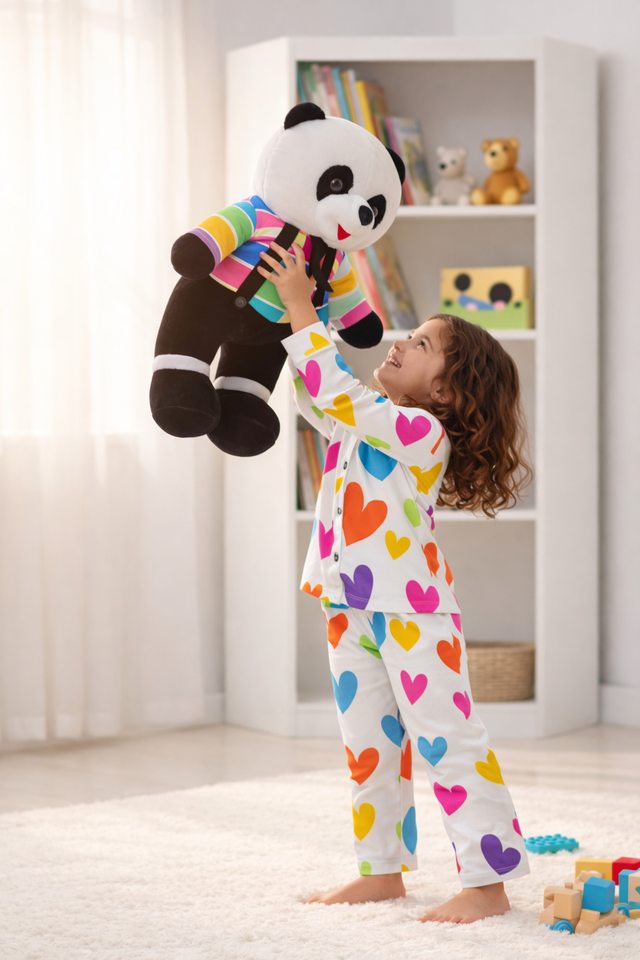 Girl wearing Anaario Multi-Coloured Heart Night Suit